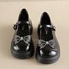 French Bow Round Head Thick Sole Color Matching Small Leather Shoes Women's 2025 Autumn New Pearl One-word Buckle Mary Jane Shoes