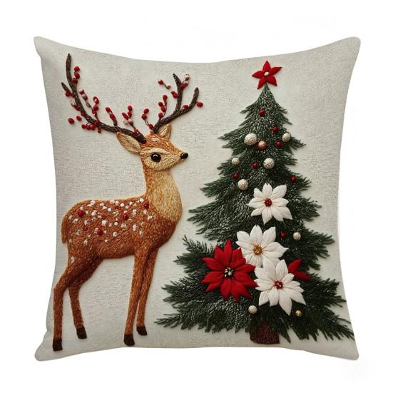 Christmas Pillow Cover 18x18 Inch Santa Reindeer Cushion Cover with Hidden Zipper Tree Snowman
