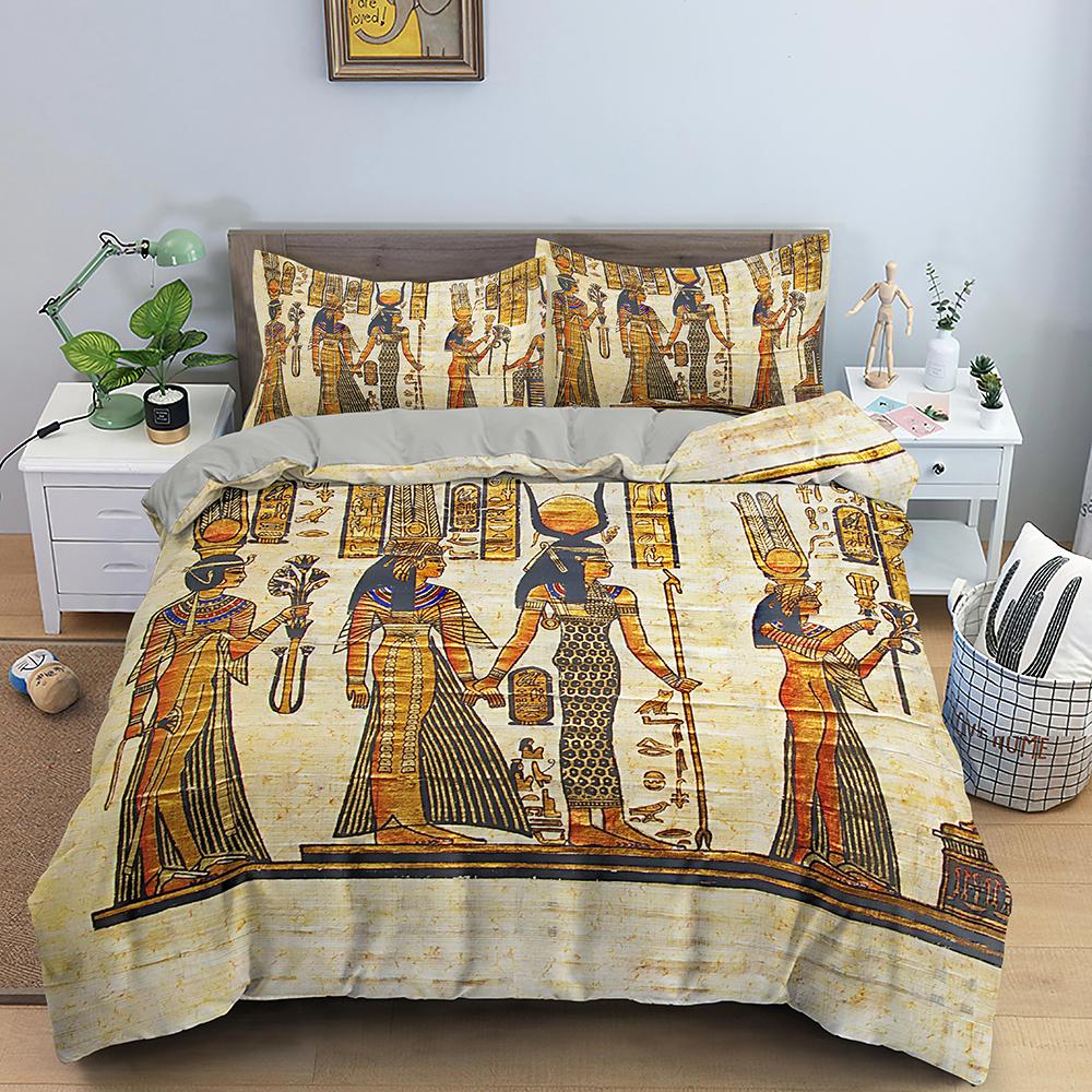 Egypt Comforter Cover Ancient Egyptian Script Duvet Cover Set For Kids Boys Pharaoh Pyramid Bedding Set Egypt Tribal Quilt Cover