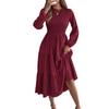 Spring Summer Women's Solid Color Long Sleeve Smocked Slim Fit Dress, European American Style Casual Casual Dress for Crossborder Women