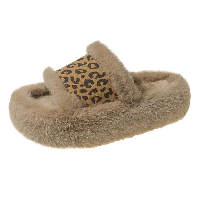 Fashion Leopard Female Shoes Womens Slippers Outdoor Heeled Mules Luxury Slides Rubber Flip Flops Fur Sliders Platform Low Hot Selling