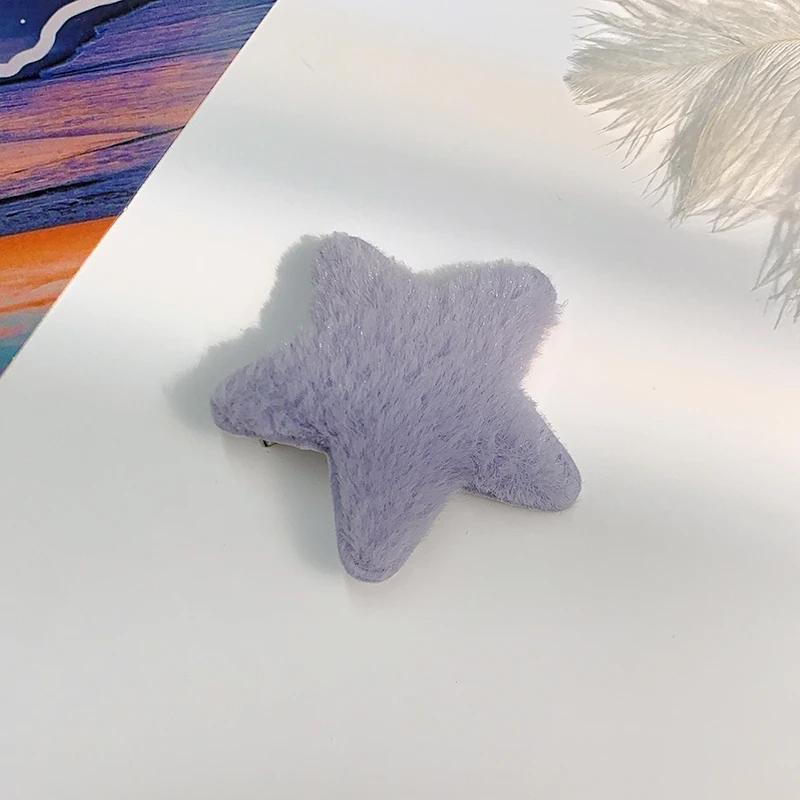 Modische Damen Haarspange mit pastellfarbenem Plüsch-Stern-Design für seitliche Ponypartie und Fransen Süßes und schickes Haaraccessoire
