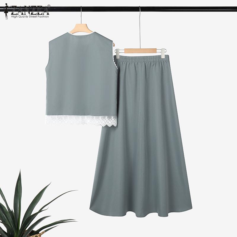 ZANZEA Women Summer Tank Tops and Long Skirts Casual Two Piece Suit Sets