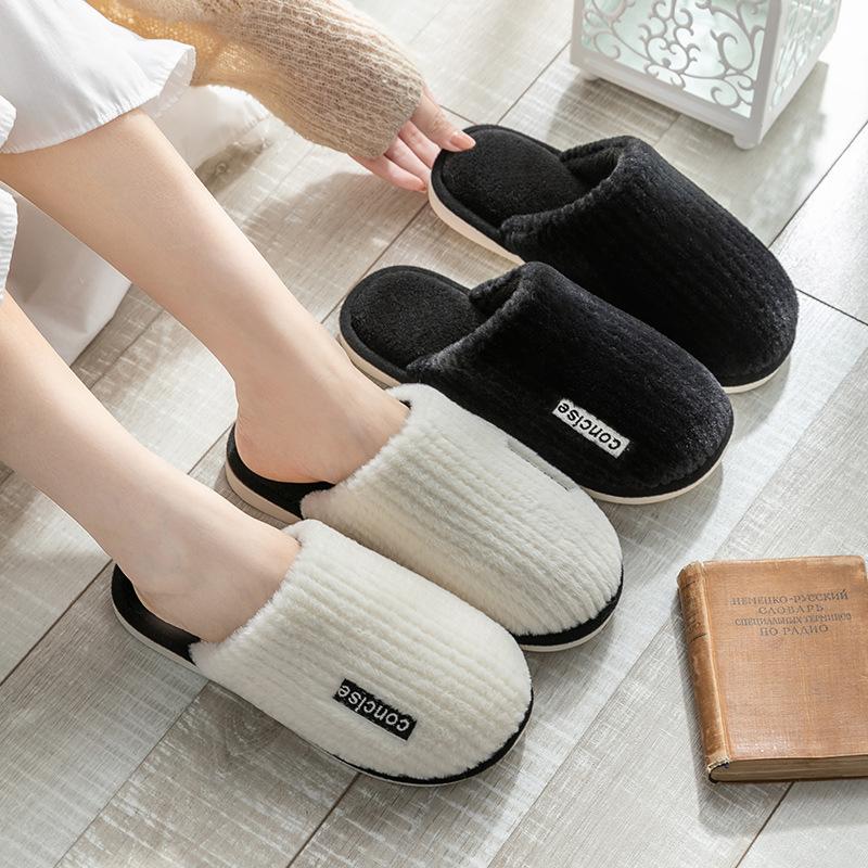Cotton slippers women's spring and autumn winter home use non-slip home indoor warmth winter plush men's customization