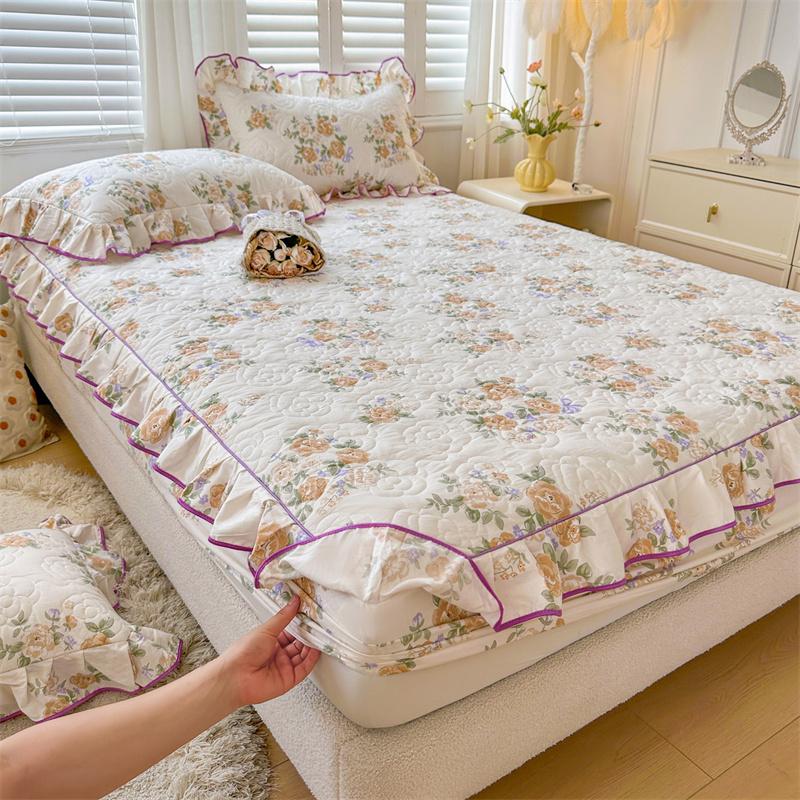 Skin-friendly Bedspread Simple Style Bed Cover Pure Cotton Mattress Protector Elastic Bed Linen cubre colchón (No Pillowcase)