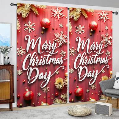 2pcs Have Festive Atmosphere of Merry Christmas Printed Curtain for Christmas Home Decor-Rod Pocket Window Treatment for Bedroom