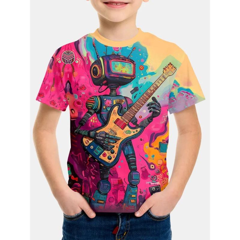 Soft Comfortable Children's Summer Round Neck Short Sleeved T-shirt Creative Color Fashionable Cool Printed Boy's T-shirt