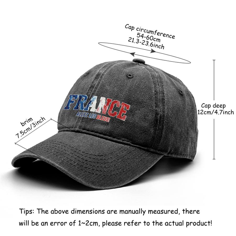 Sun Hat With "FRANCE" "ALLEZ LES BLEUS" Flag Printed , Adjustable Baseball Hat Slouchy Solid Color Retro Cozy Man's Cap