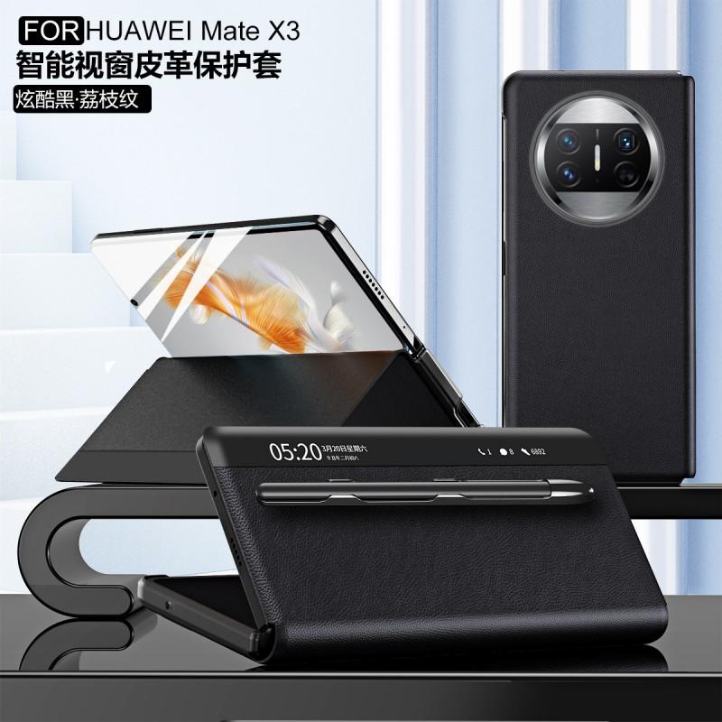 Mate X3 Flip Case With Side Window Pen Slot Shockproof Protection Stand Function PC Leather Cover