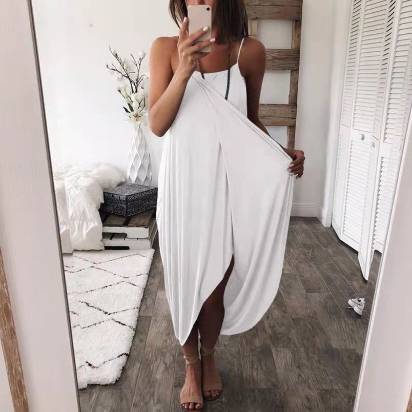 YYFS Women s Fashion Summer Spring Solid Color Print Sleeveless Suspenders Loose Waistlinet Casual Dresses S