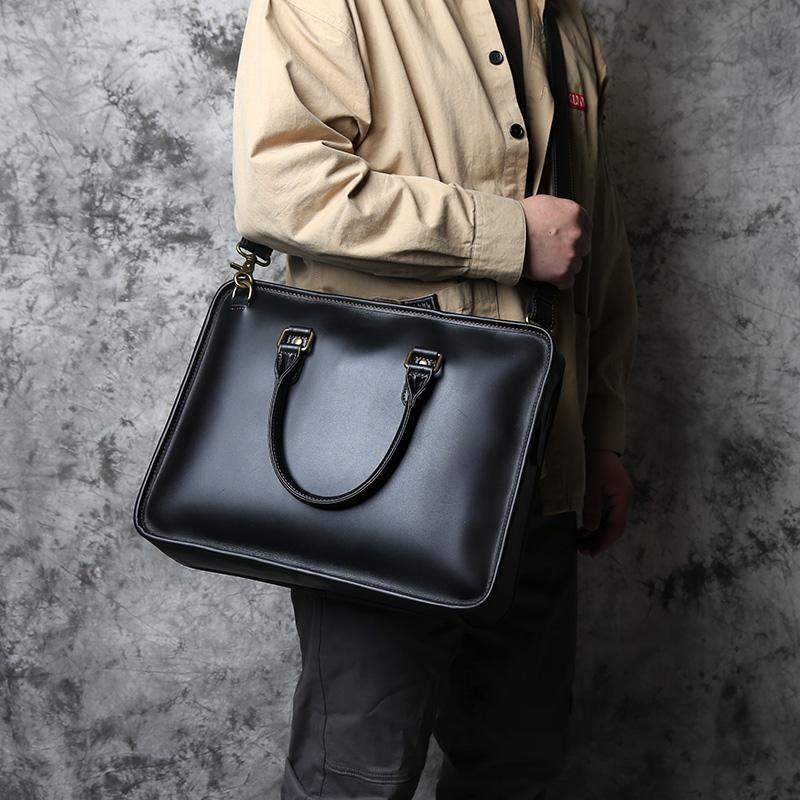 NZPJ Men's Briefcase Leather Handbag Retro Top Layer Cowhide Laptop Bag Crazy Horse Leather Shoulder Messenger Bag Luxury Bag
