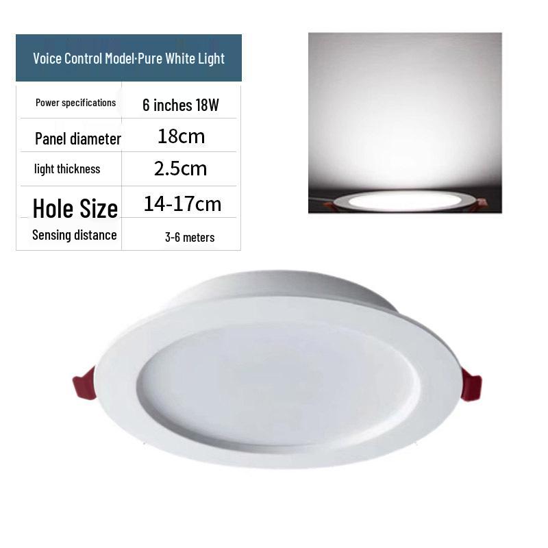 Infrared Motion Sensor Recessed Downlight with Sound Control, 3-inch Ceiling, 4-inch Cut-out Spotlight for Aisles.