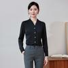 Women's Retro Hong Kong V-Neck Chiffon Shirt - Long Sleeve, Loose Fit, Stylish Workwear for Spring/Autumn