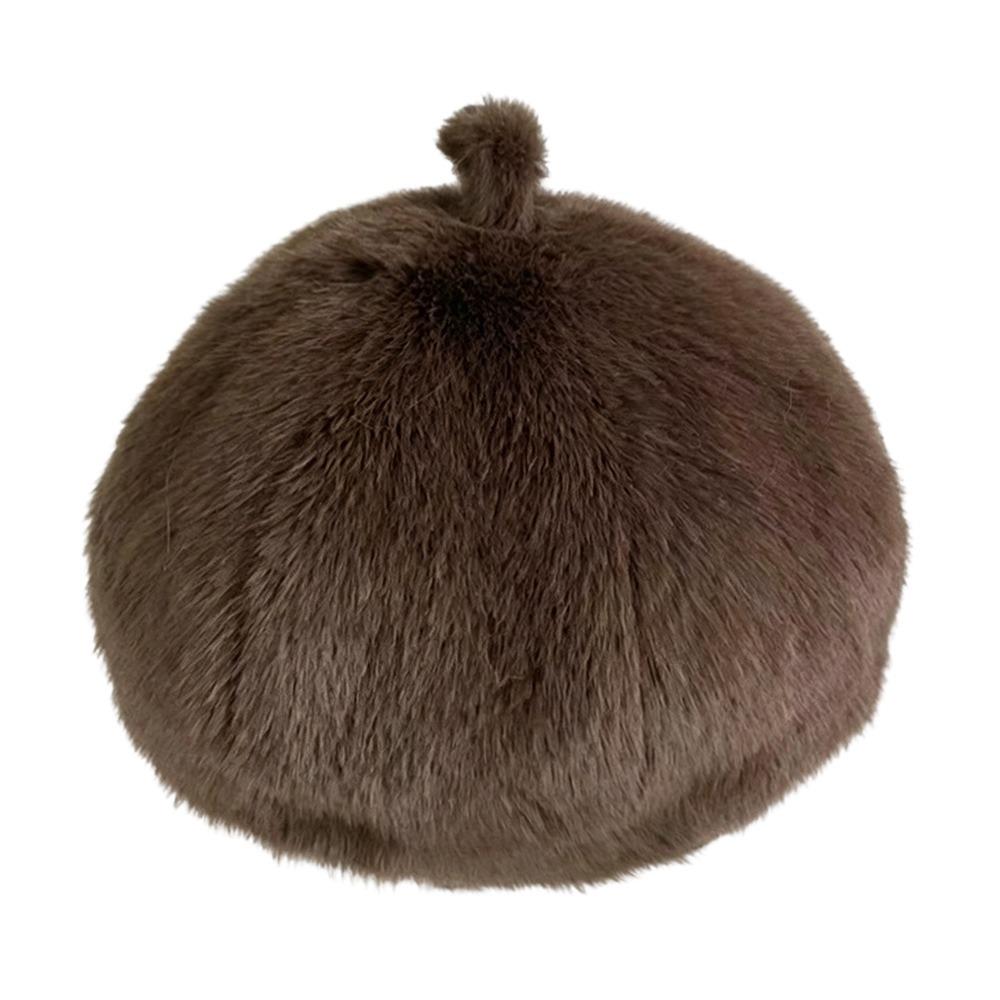 Fluffy Fur Winter Warm Plush Beret Hat Thick Versatile Girl Painter Artist Caps коричневый