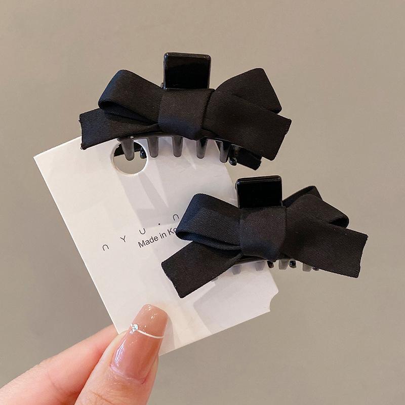 2Pcs Sweet Black Red Bow Small Hair Claw Clip Princess Velvet Bow Hair Clip Claw