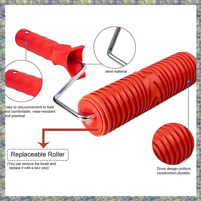 

WON Paint Roller, Paint Pattern Roller, Wood Grain Tool Kit, Wood Graining Maker Tool With Handle For Wall Wood Decoration червоний