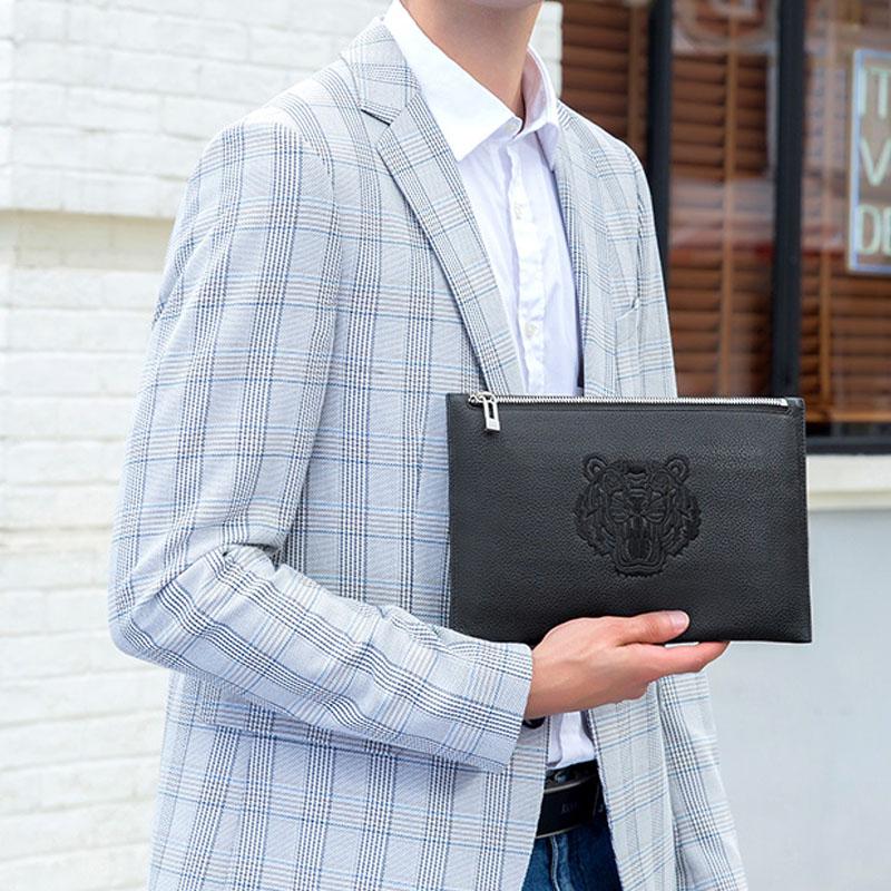 ELLE HOMME Genuine Leather Clutch, Envelope Bag, Cell Phone Pouch, Clutch Regular Men's Black EB868710202