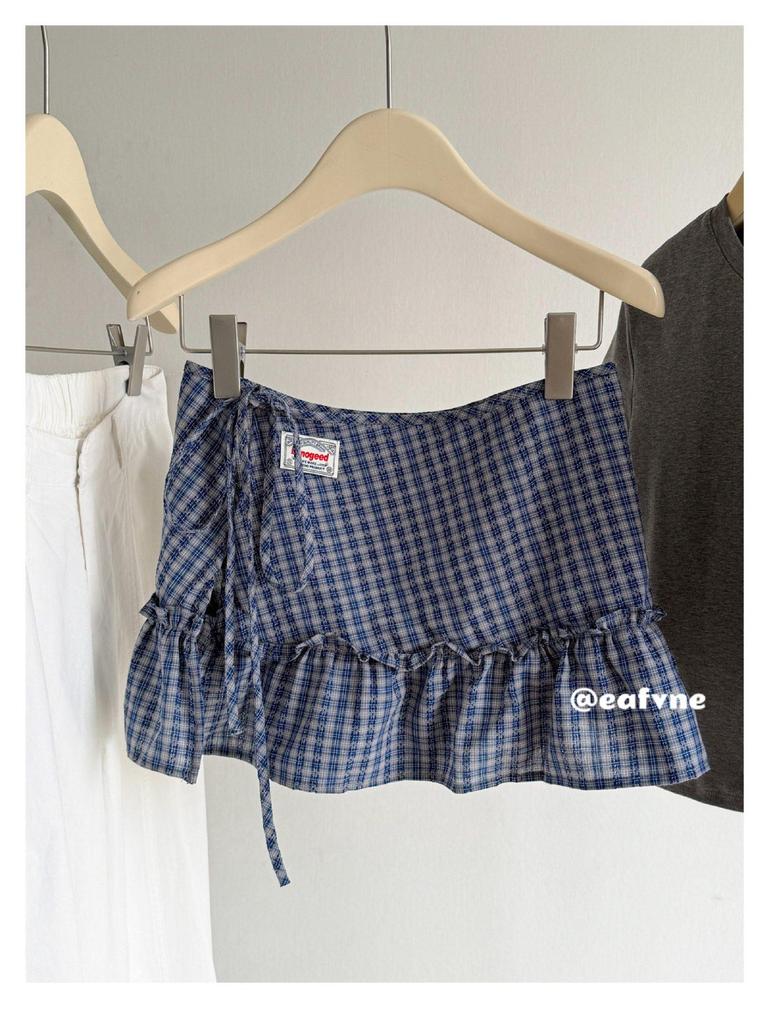 Korean Academy Style Plaid Ruffled High Waist Skirt
