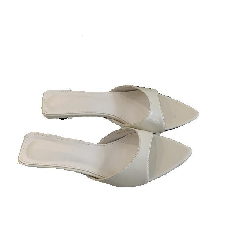 French pointed fish mouth silver thin heels cool slippers women's 2025 summer new ins trendy niche versatile high heels