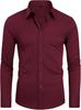Men's Long Sleeve Solid Color Shirt, 4-Way Stretch, Natural Color Button, Slim Fit, Wrinkle Free, Business Casual Dress Shirt