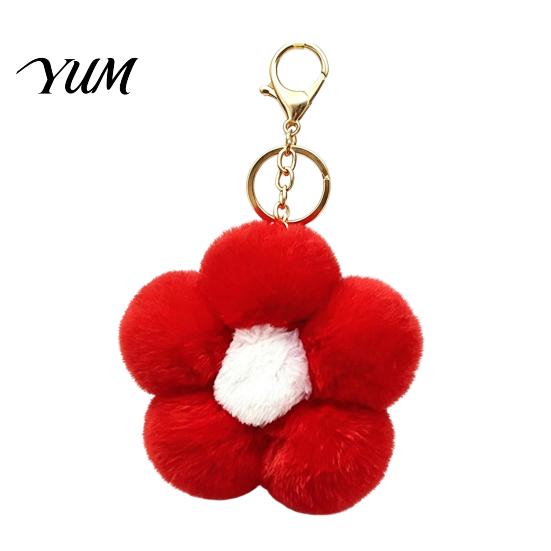 Aesthetic Handbag Pendant Plush Flower Keychain for Handbags, Five-petal Bag Charm, Women Fluffy Backpack Hanging Accessory Metal Key Chain