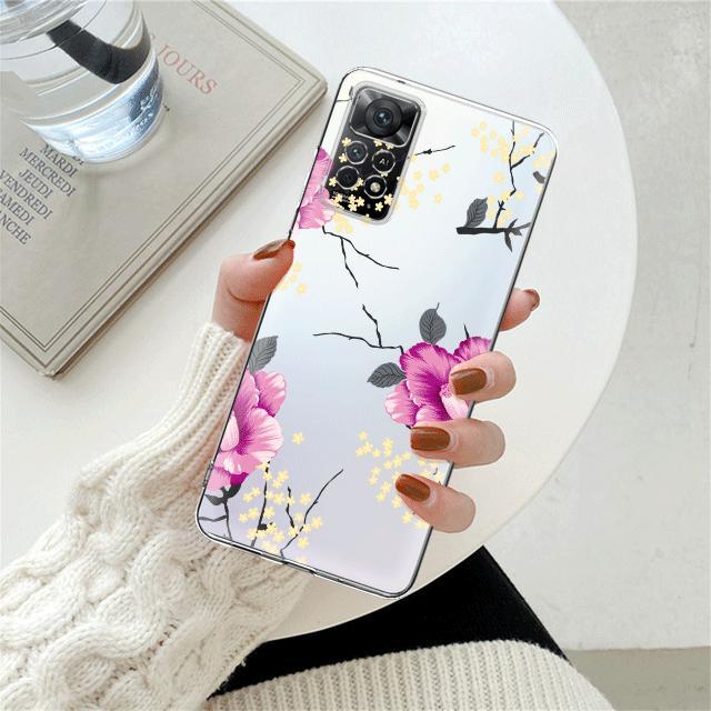 

Прозрачный чехол с белым фиолетовым цветком и цветочным принтом для Xiaomi Redmi Note 12 7 8 9 8t 11t 8 10 Pro 9s 10s 11 11s для Mi 9a 9 9c 9t 10 10c K40 Redmi Note 8T