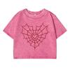 Spider Web Loveprinting Women Washed Short Tshirts Summer T-Shirt Breathable O-Neck Tee Shirts Soft Distress Clothes