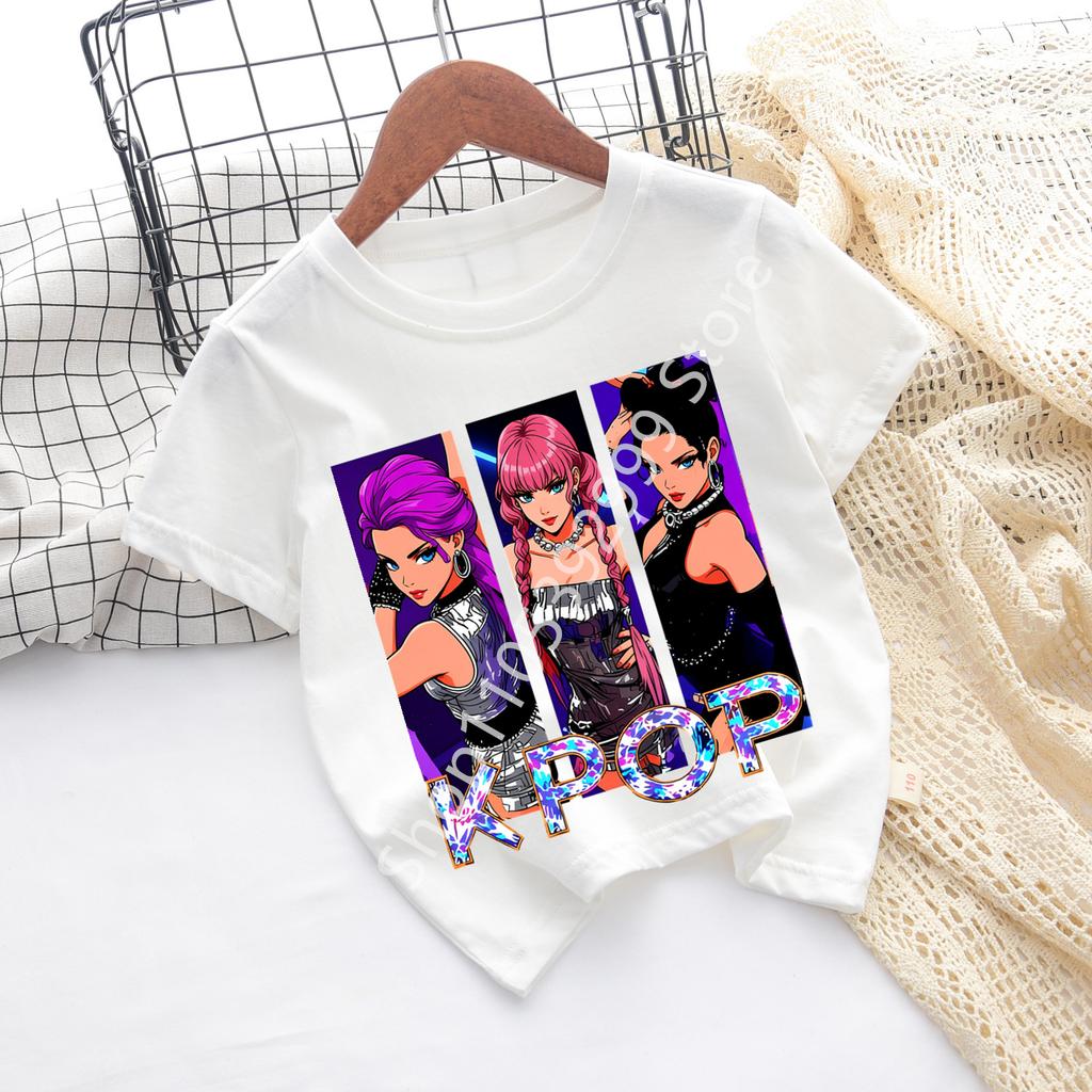 2026 Girls KPOP Idol Group Print Short Sleeve Boys and Girls TShirt Cute Cartoon Graphic Tee Kids Summer Casual Top