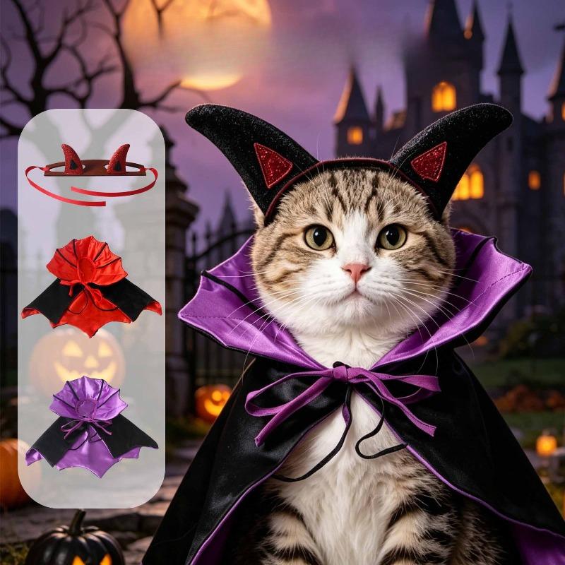 New Cat Cape Cloak Costume Set Adjustable Washable Halloween Transforming Spooky Funny Party Cosplay Outfit for Cats Puppy Cloak