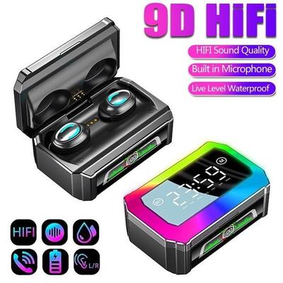 TWS Bluetooth 5.3 Kopfhörer Sport Gaming Headset Rauschunterdrückung Wasserdichte HiFi-Stereo-In-Ear-Ohrhörer mit bunter LED-Ladebox