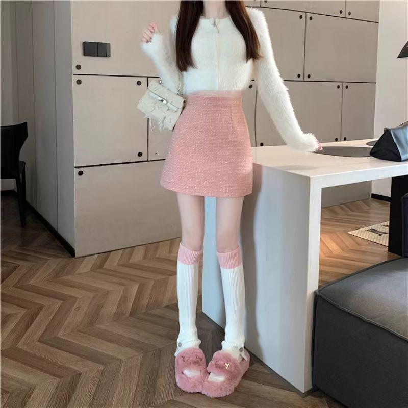 Chic High-Waist A-Line Skirt: Autumn/Winter Silk-Blend, Anti-Exposure, Hip-Hugging