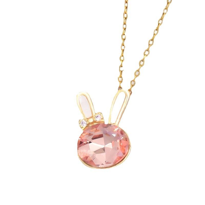 Titanium Steel Bunny Necklace Light Luxury Trend Women'S Collarbone Chain Pink Crystal Pendant Jewelry