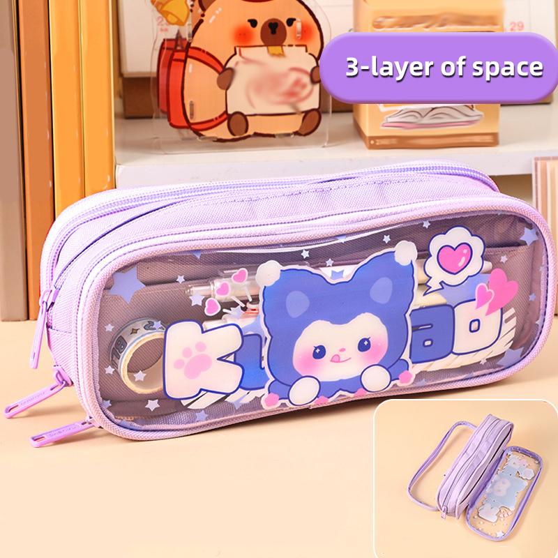 Capibala Pencil Case Cartoon Transparent Large-capacity Pencil Case Students Children Multilayer Pencil Box Storage Bag