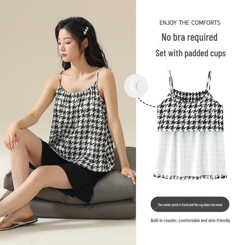 

Женский летний комплект майки из прохладного шелка - Домашняя одежда в милом стиле L (100-120 lbs)