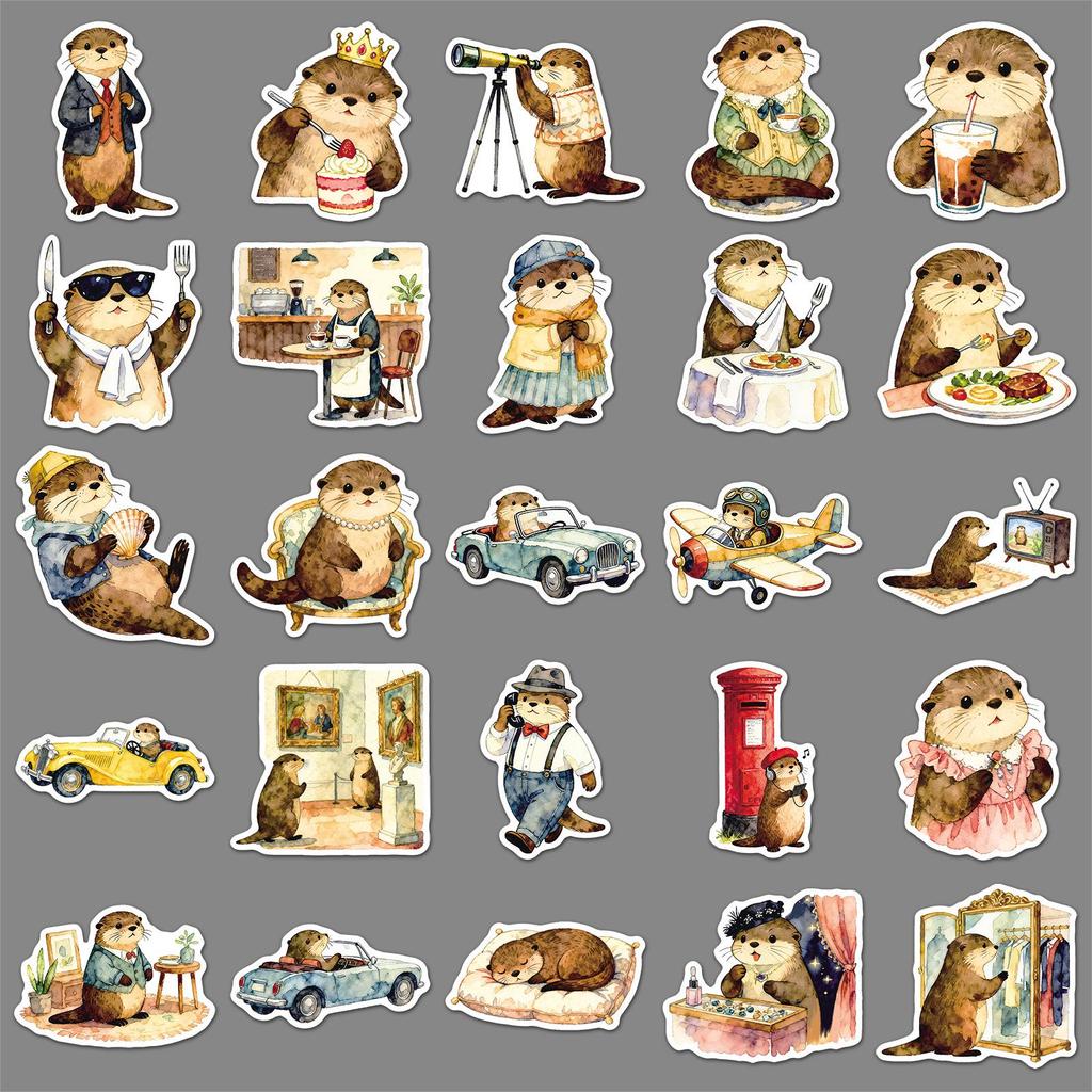 50 Cartoon Otter Stickers - Cute, Retro, Waterproof for DIY Journals & Storage Boxes