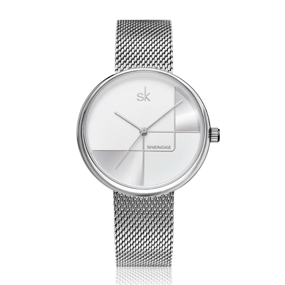 SK Women s Geometric Mesh Strap Quartz Waterproof Watch - Fashion Creative Design 0105