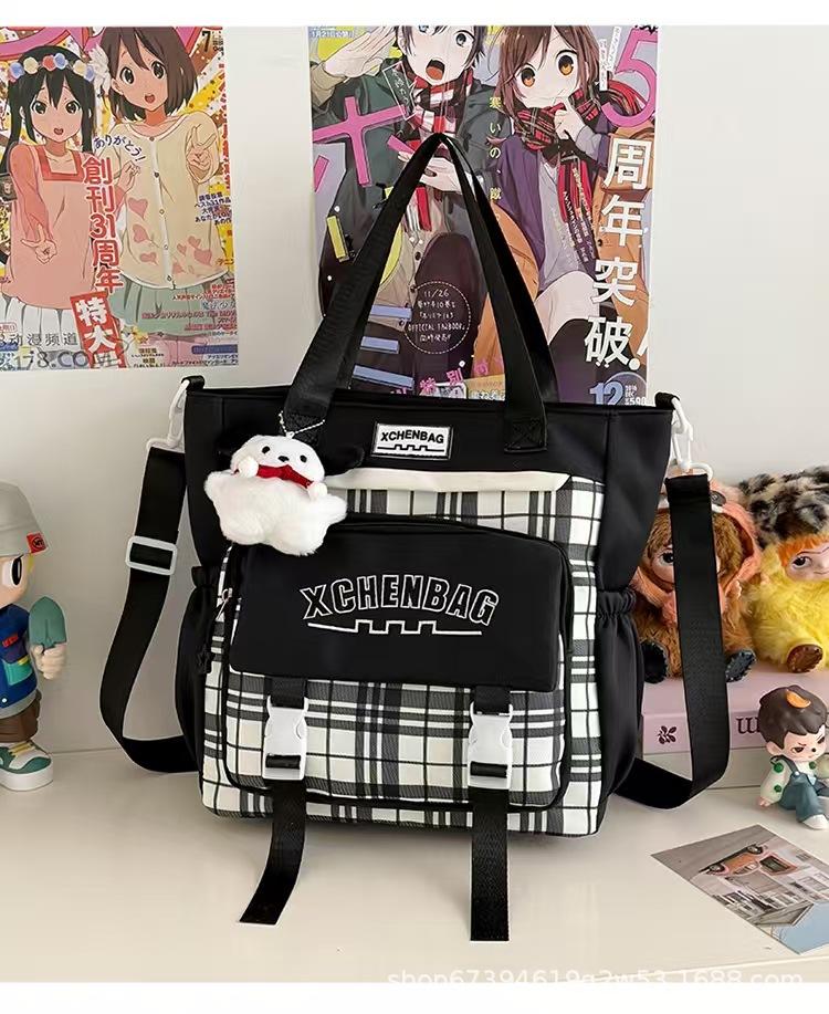 Schoolbag new student schoolbag travel backpack plaid contrasting color college style middle school student multi-compartment backpack