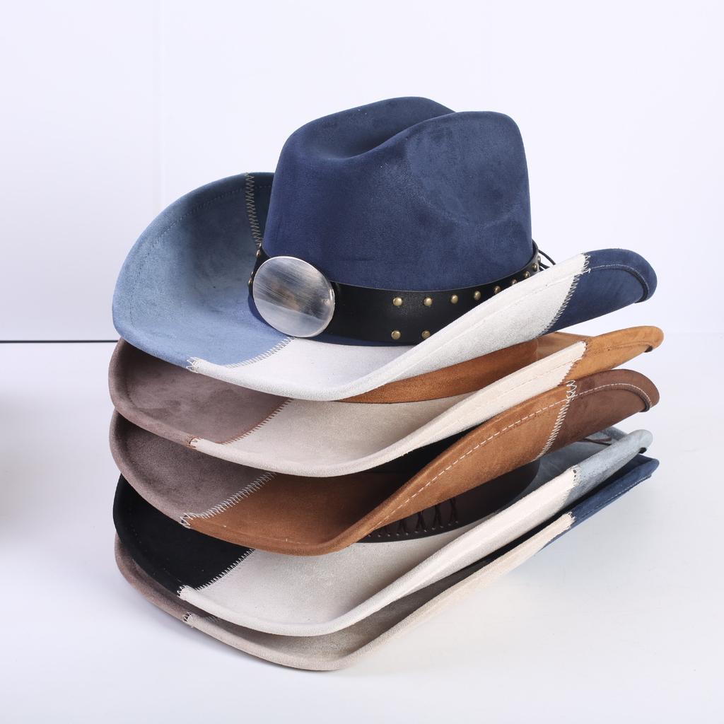 Popular European and American classic splicing suede western cowboy hat men's and women's senior big-brimmed cowboy hat