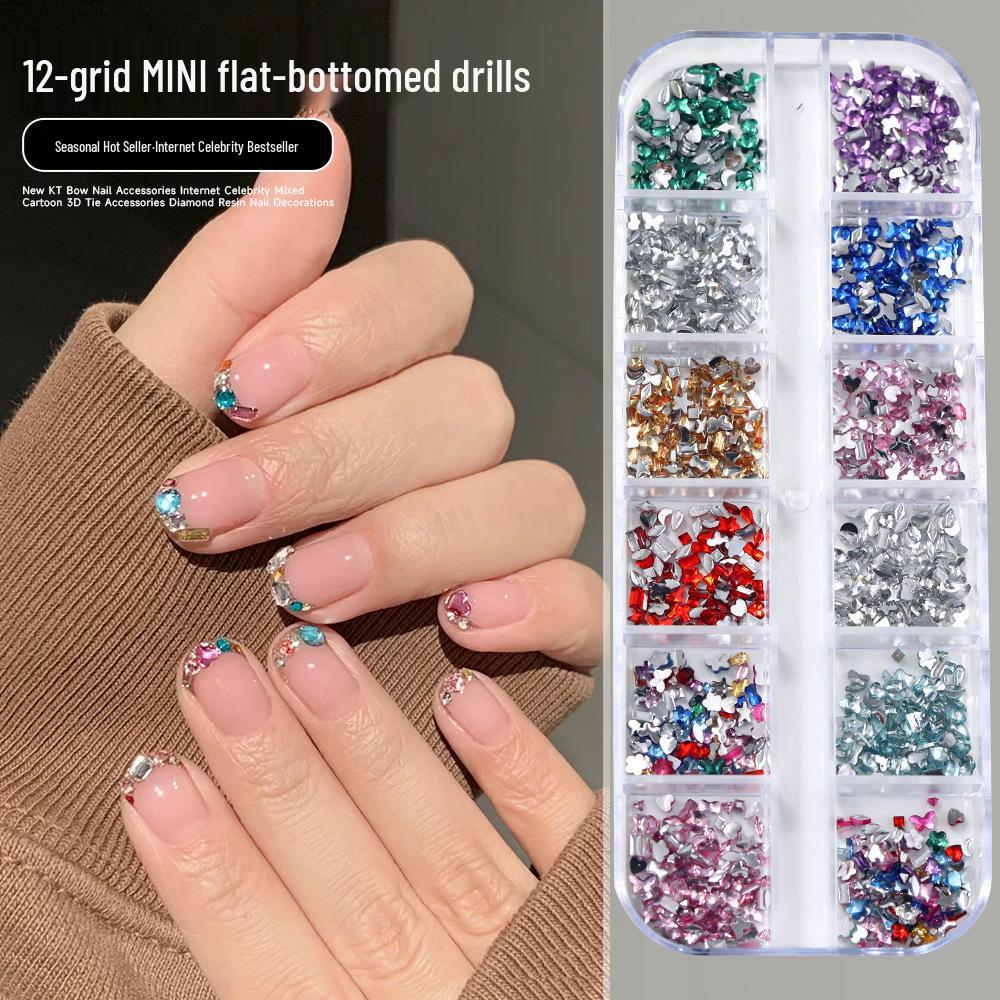 Mini Nail Art Accessories: Mixed Irregular Rhinestones & Pearl White Flat-Backs for Internet Celebrity Press-Ons