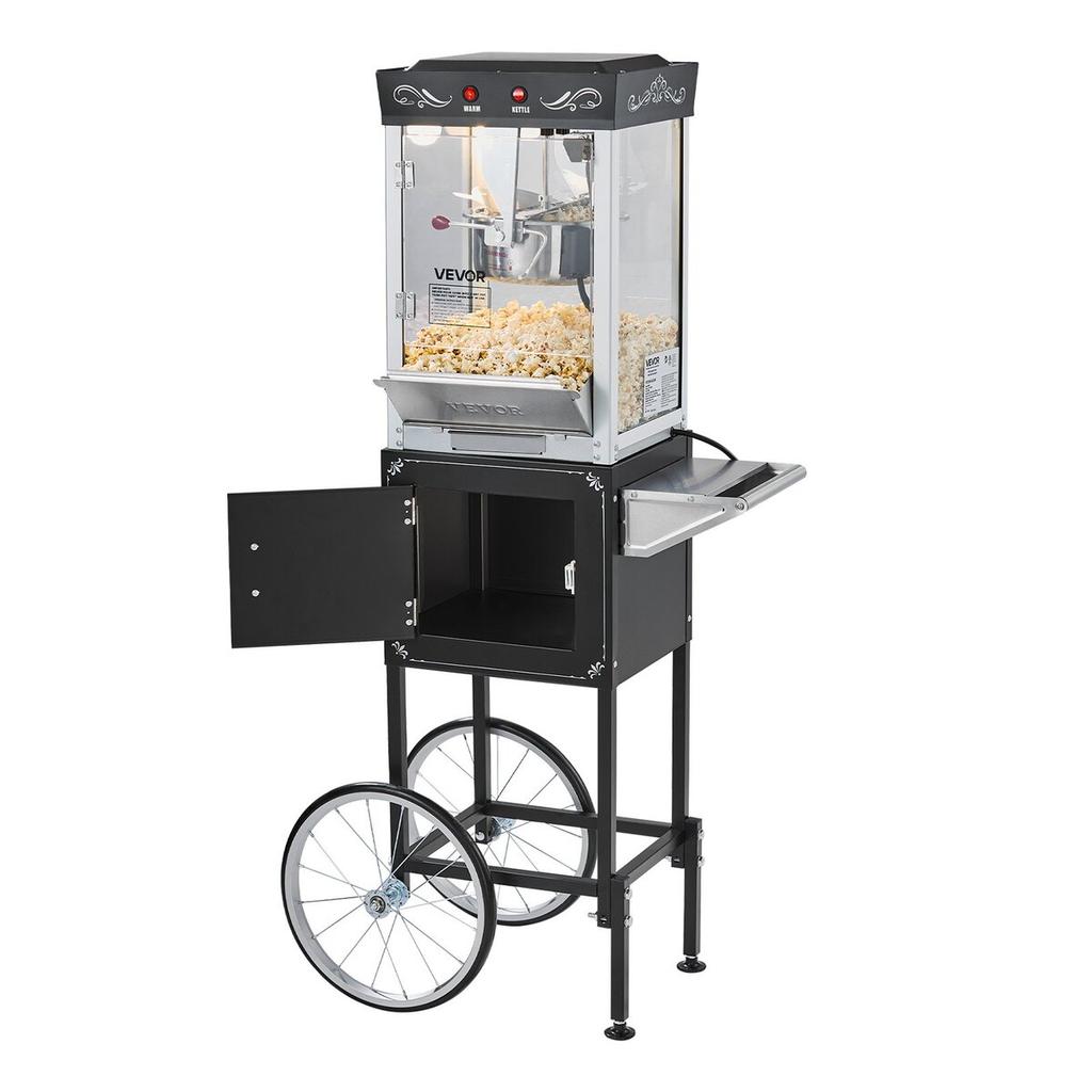 Popcorn Machine with Cart Popcorn Popper Maker 800W 0.2kg Kettle Black