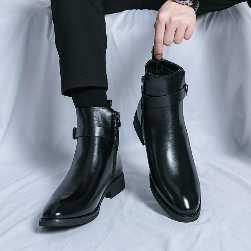 Stivaletti alla caviglia da uomo nuovi di alta qualità con cerniera laterale marroni neri classici business casual moda festa personalità fibbia scarpa da uomo