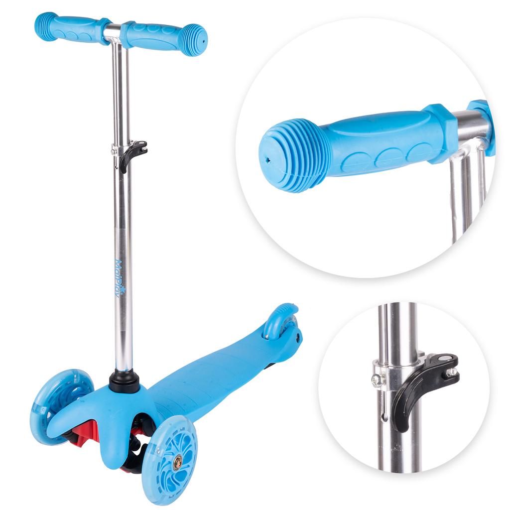 Adjustable Three-Wheel Scooter With Led Light-Up Wheels, Blue
