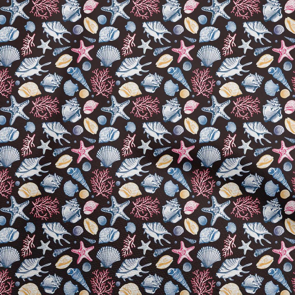 oneOone Cotton Flex Dark Wine Fabric Sea Shells Pattern Sewing Craft Projects Fabric Prints By Yard 40 Inch