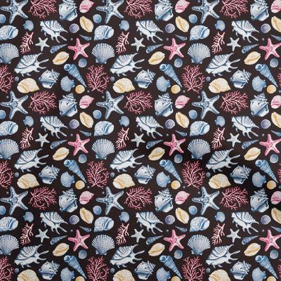 Cotton Flex Dark Wine Fabric Sea Shells Pattern Sewing Craft Projects Fabric Prints By Yard 40 Inch
