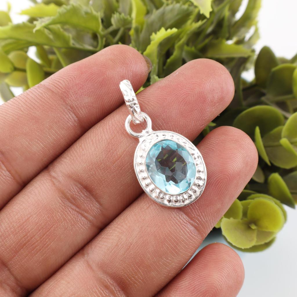 Sky Blue Topaz Gemstone Pendant, Handmade Gorgeous Jewelry, 925 Sterling Silver Jewelry, Everyday Pendant For Wedding Gift