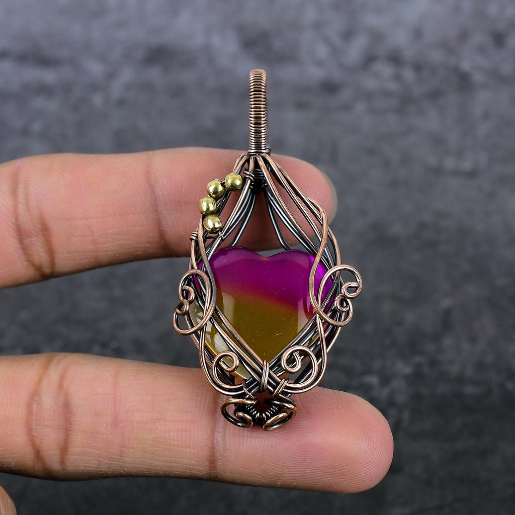 Bi-Color Tourmaline Handmade Copper Wire Wrap Jewelry Pendant 2.56" O3W37