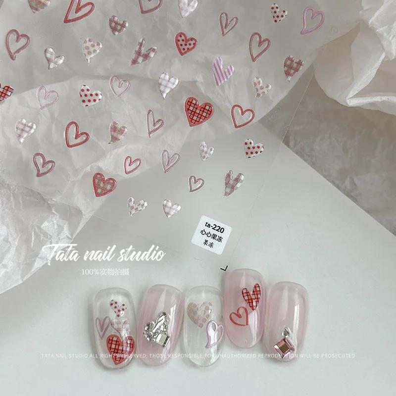 5D Love White English Letter Silver Jelly Nail Art Sticker Line Geometric Pattern Shape Romantic Delicate Manicure Decals