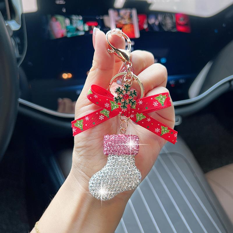 Christmas Decorations With Diamonds Santa Claus Stockings Car Keys Cute Bags Hanging Gifts