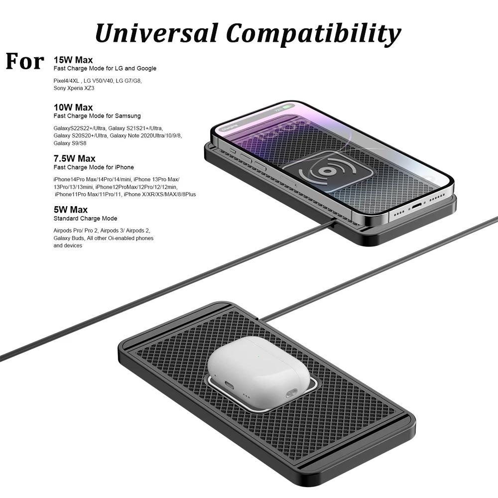 15W Wireless Car Charger Charging Pad Non Slip Qi Fast Charger Car Wireless Phone Charger for Android IPhone