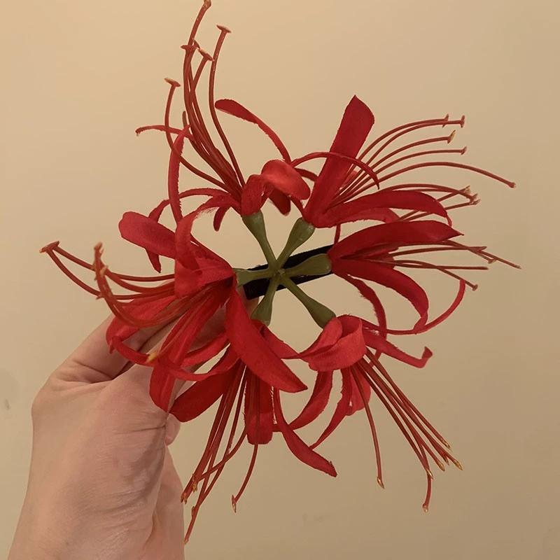 Red Shore Flower Hair Clip New Tassel Design Chinese Ancient Style Elegant Duckbill Clip Women's Side Bangs Clip Hair Accessory